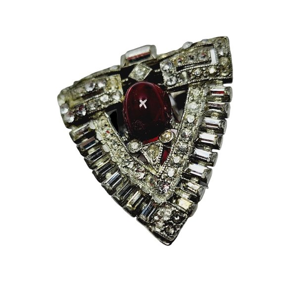 Antique Art Deco Ruby Cabochon Paste Dress Clip (A894) - Picture 2 of 7